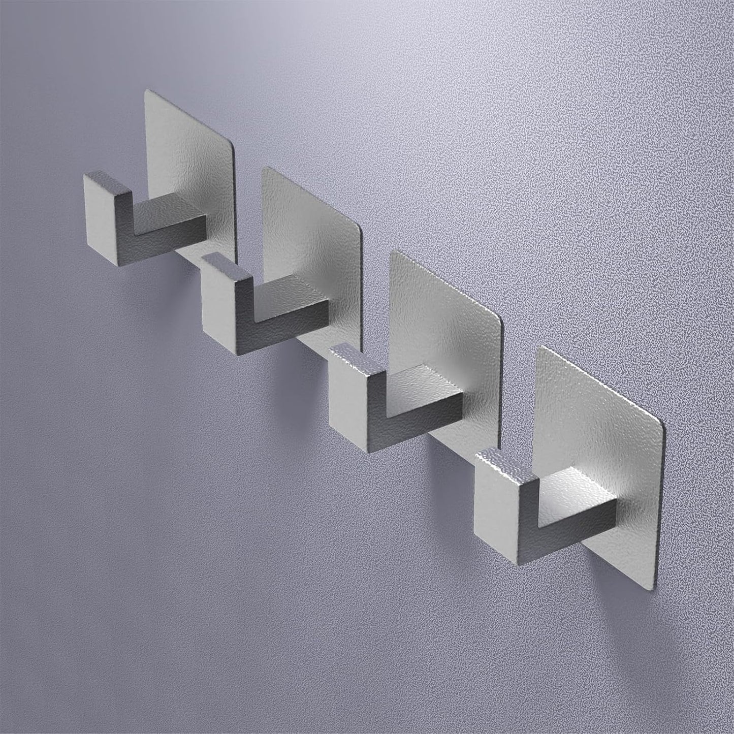 Adhesive Towel Hooks, Heavy Duty Wall Hooks Aluminum Black Hooks for Hanging Coat, Hat, Towel, Robe, Clothes, Shower Hook for Door, Office, Kitchen, Bathroom - 2 Pack (Silver)