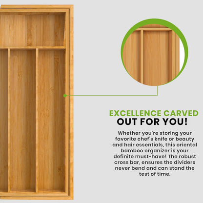 Expandable Bamboo Utensil Drawer Organizer, Silverware Organizer for Cutlery, Flatware Holder (5-7 Slots, Natural) - Pack of 1