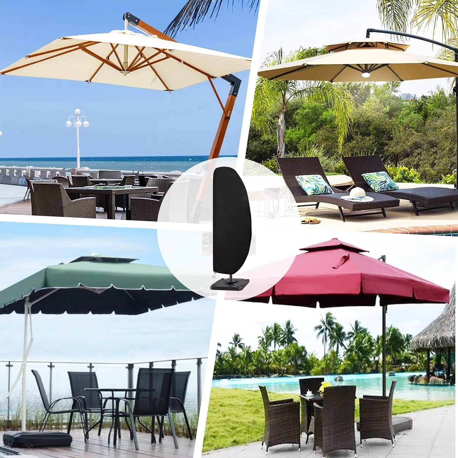 Patio Umbrella Cover Outdoor Offset Umbrella Cover Waterproof Cantilever Parasol Cover for 7.5Ft to 11.5Ft Banana Frame Umbrella, Black