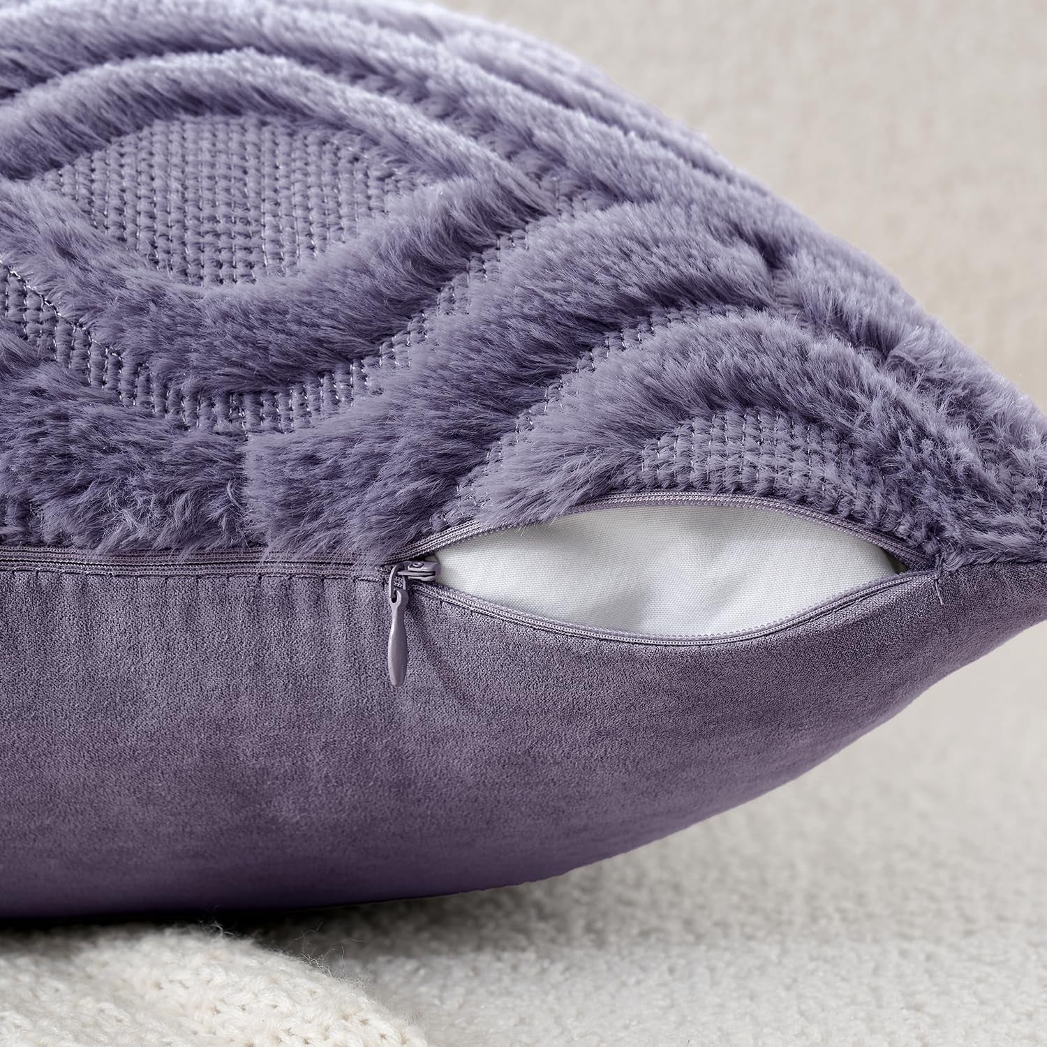 Blue Purple Throw Pillow Covers 18X18 Inch, Soft Winter Plush Faux Wool Couch Pillow Covers Set of 2 Decorative Farmhouse Boho Throw Pillows for Sofa Living Room Bed