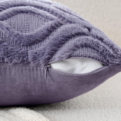 Blue Purple Throw Pillow Covers 18X18 Inch, Soft Winter Plush Faux Wool Couch Pillow Covers Set of 2 Decorative Farmhouse Boho Throw Pillows for Sofa Living Room Bed