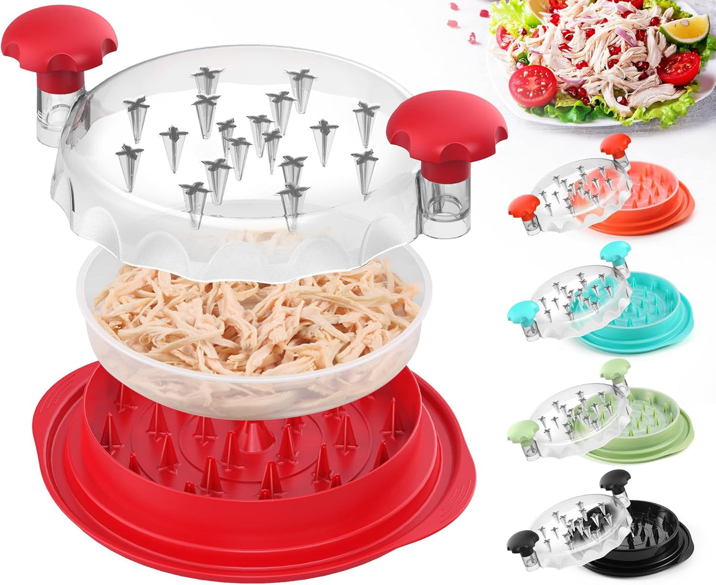 3Rd Gen Chicken Shredder Tool Twist Large with Detachable Plate for Easy Transfer, Chicken Breast Shredder, Meat Shredder, Strong Anti-Slip Strip Base, Visible Lid, Ergonomic Handle, Dishwasher Safe