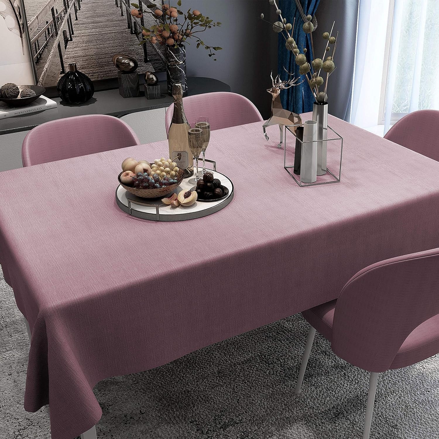 Vinyl Tablecloth for Picnic Camping Outdoor, 100% Waterproof Oil-Proof Spill-Proof PVC Table Cloth, Wipeable Thick Square Tablecloth Cover (54 X 54 Inch, Sea Pink)