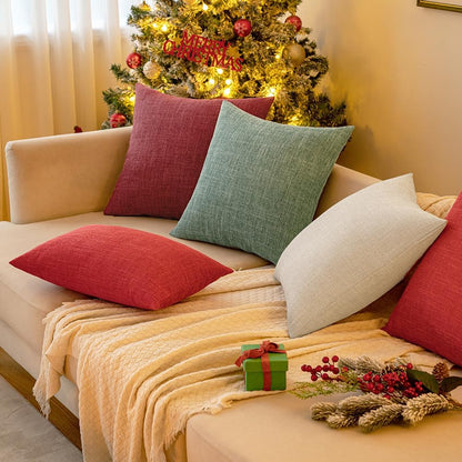 Set of 2 Sage Green Decorative Linen Burlap Pillow Covers for Farmhouse Boho Style, 16x16 Inch Accent Pillowcases for Sofa, Car, Couch, and Bedroom Decor