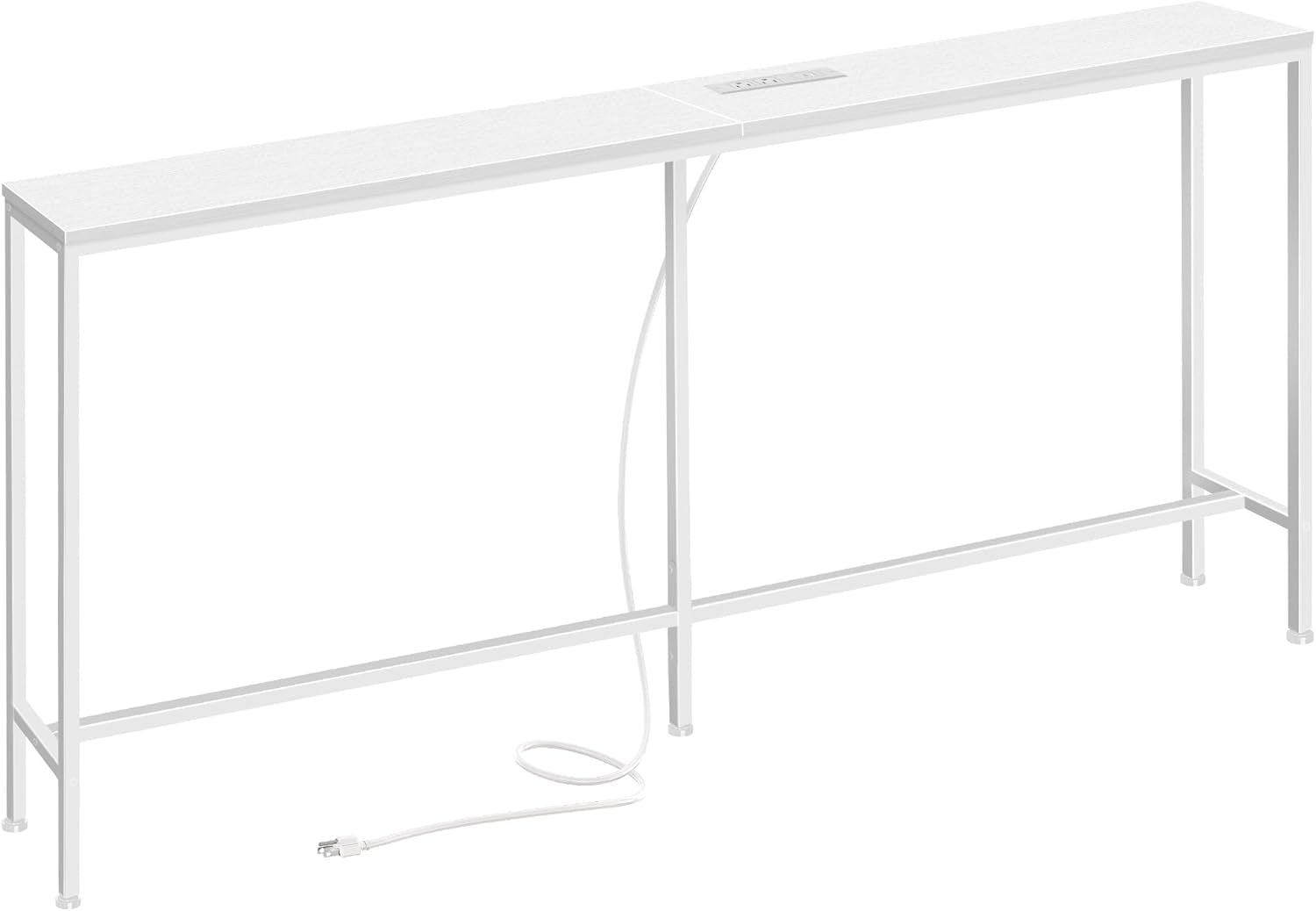 70-Inch Console Table with Integrated Charging Station, Slim Entryway Table for Living Room, White Finish