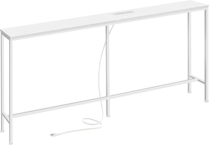 70-Inch Console Table with Integrated Charging Station, Slim Entryway Table for Living Room, White Finish