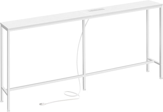 70-Inch Console Table with Integrated Charging Station, Slim Entryway Table for Living Room, White Finish