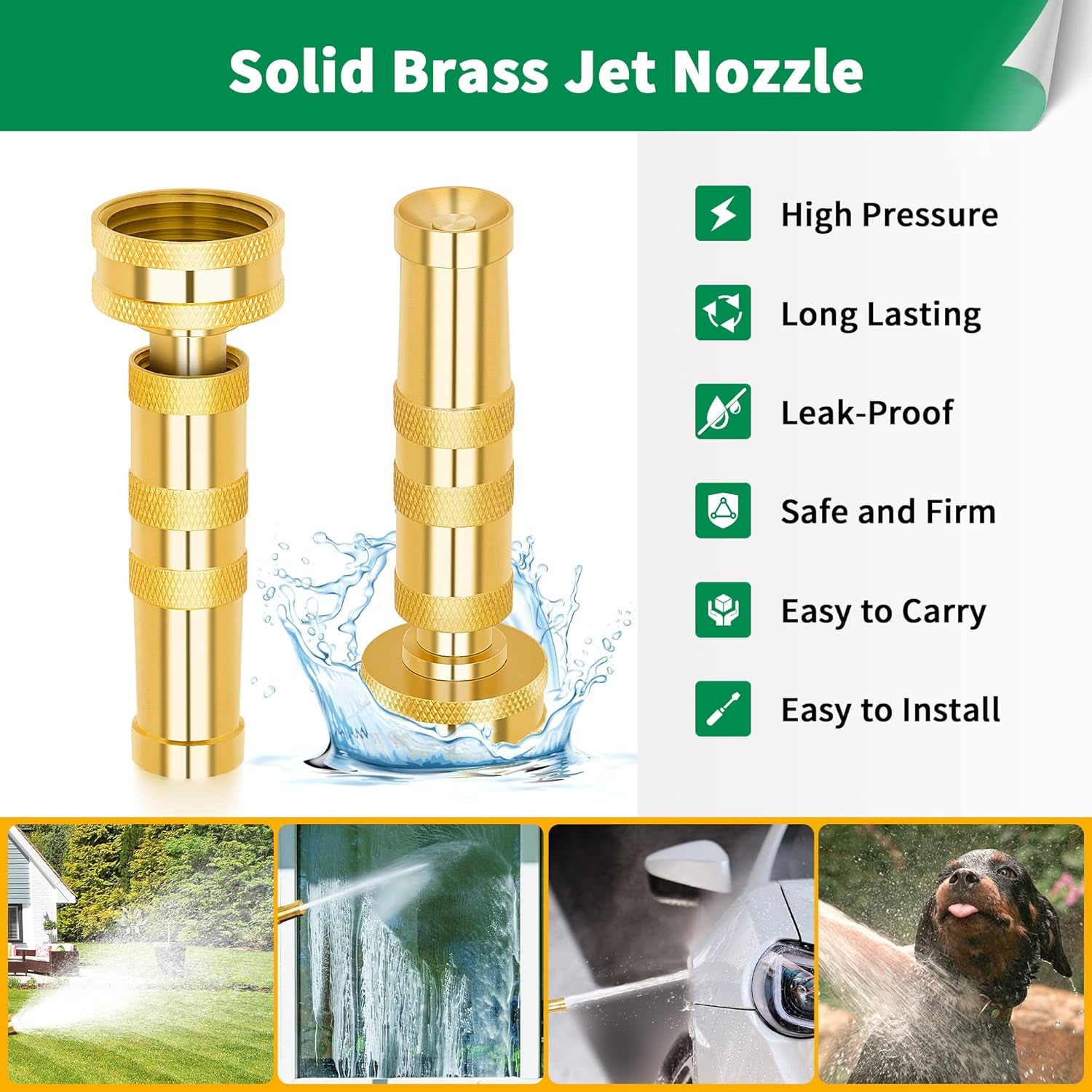 7-Pattern Garden Hose Nozzle & Brass Adjustable High Pressure Nozzles 2 Pack Spray Gun