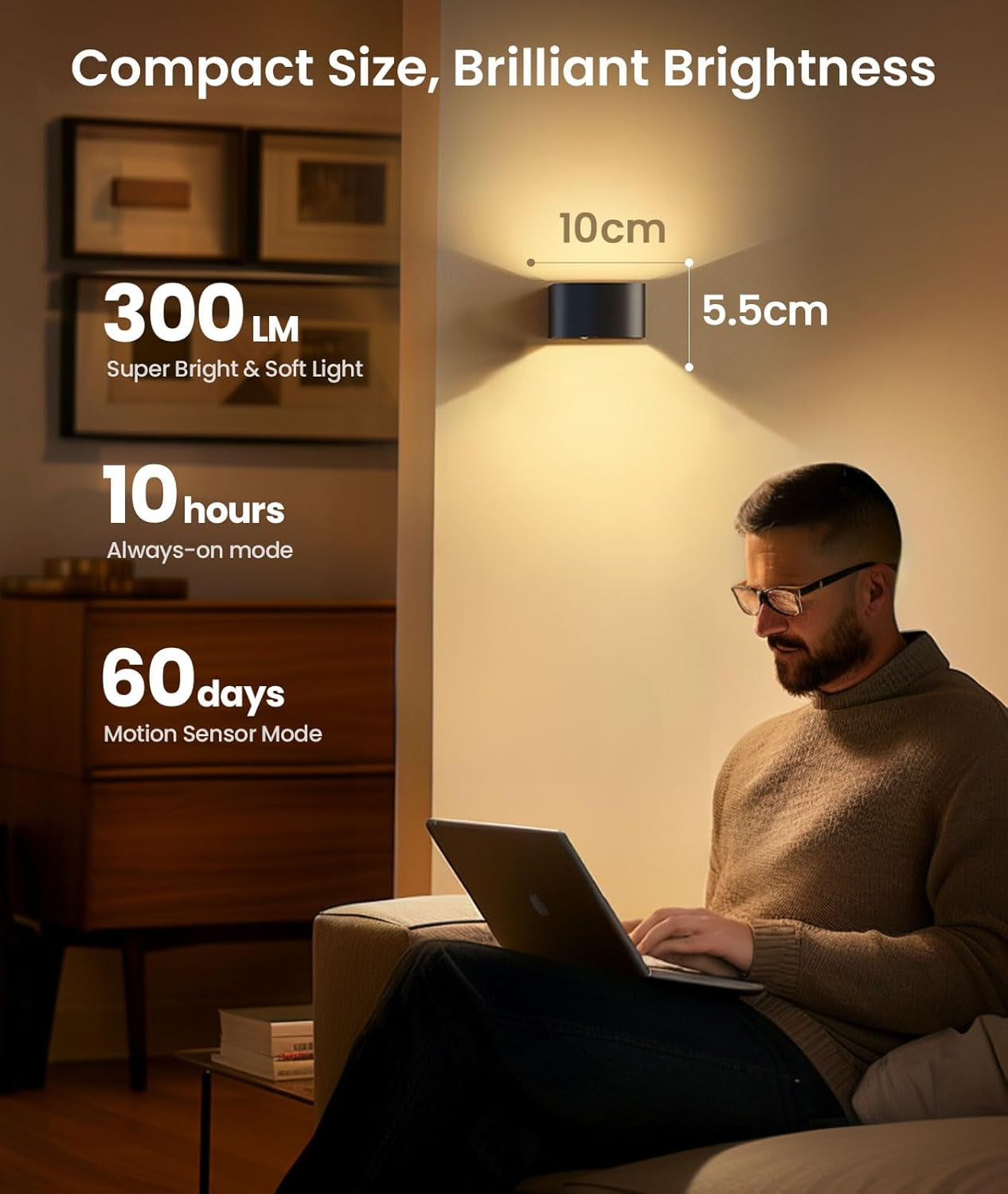 Motion Sensor Wall Lights with Remote Control 3 Colors Wireless Wall Lamp LED Indoor up down Wall Sconces 5000Mah Rechargeable Battery Powered Wall Lamps Brightness Adjustable, 1 Pack