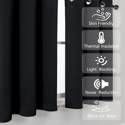 Halloween Black Short Cafe Curtains 36 Inch Length 2 Panels Set, Half Window Grommet Privacy Drape Tiers for Kitchen, Thermal Insulated Curtains Blackout for Bathroom Shades, W40 X L36