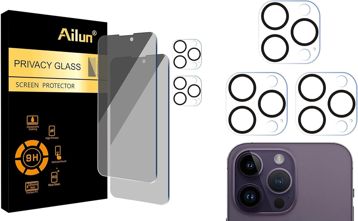 2Pack Privacy Screen Protector Compatible for Iphone 14 Pro[6.1 Inch Display] + 2 Pack Camera Lens Protector and 3 Pack Camera Lens Protector for Iphone 14 Pro 6.1" ＆ Iphone 14 Pro Max 6.7"