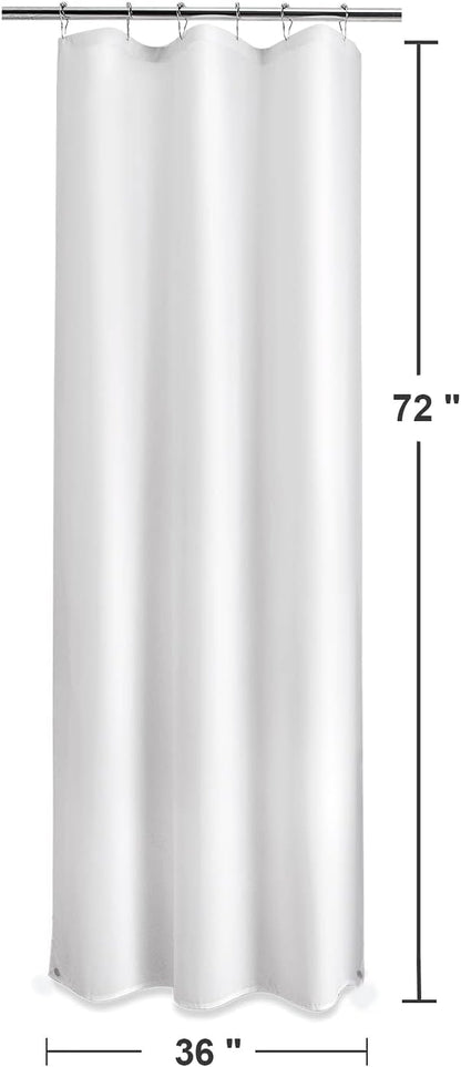 Small Stall Shower Curtain Liner Washable, 36 X 72 Inches, White Fabric Stall Shower Liner with 2 Magnets, Waterproof RV Shower Liner Soft Lightweight Polyester, White