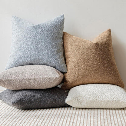 Textured Boucle Throw Pillow Covers Accent Solid Lumbar Pillow Cases Cozy Soft Decorative Couch Cushion Case for Chair Sofa Bedroom Living Room Home Decor, 12 X 20 Inch,Taupe Khaki Camel