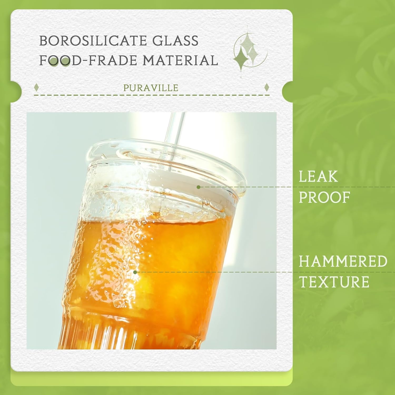 20Oz Glass Cups with Lids and Straws, 2 Pack High Borosilicate Iced Coffee Cups Drinking Glasses Tumbler for Smoothie, Water, Tea, Juice Drinks, Clear