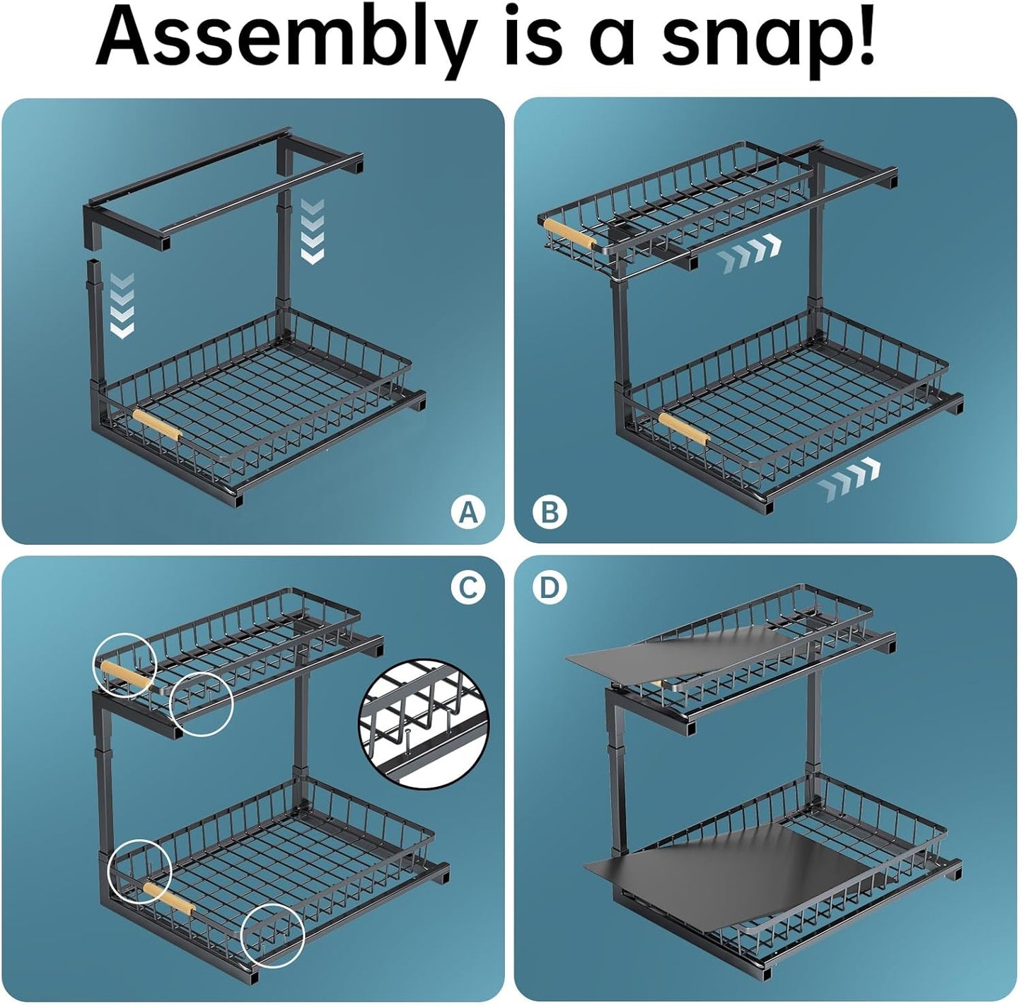 2 Pack under Sink Organizer and Storage, 2 Tier Pull Out Cabinet Organizer, Slide Out under Sink Storage Shelf, Undersink Organizers Shelves for Kitchen Bathroom Pantry Organization