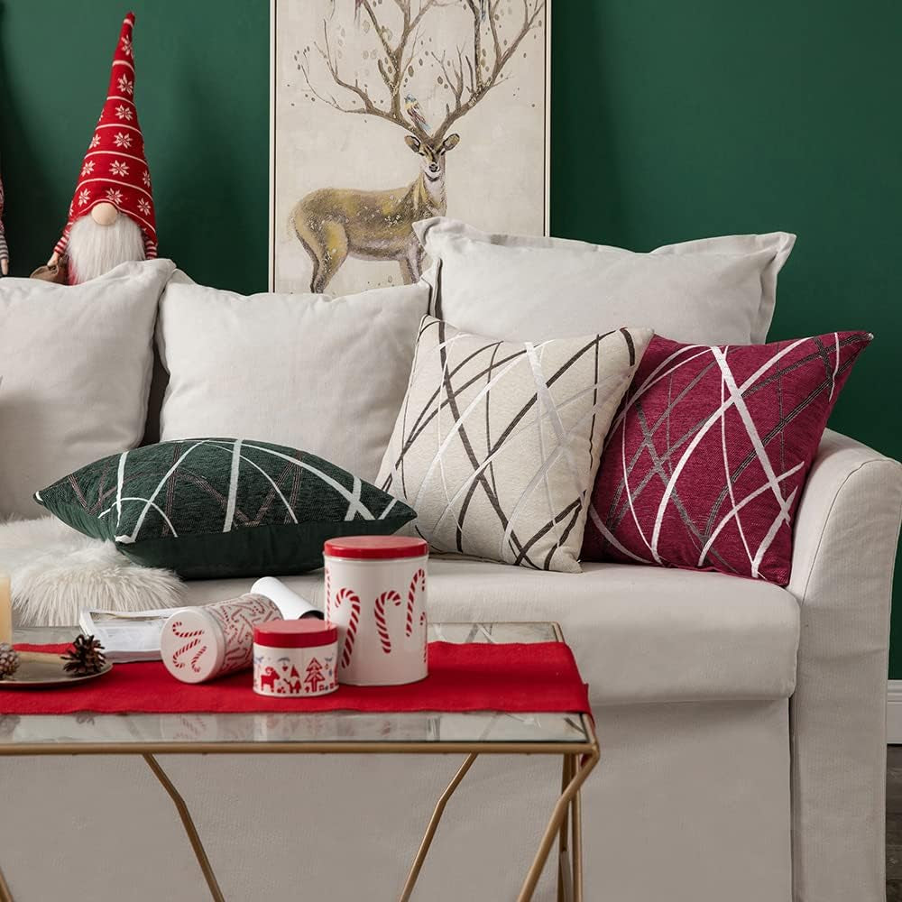 Pack of 2 Decorative Throw Pillow Covers Cute Woven Textured Chenille Cozy Modern Concise Soft Beige Square Cushion Shams for Bedroom Sofa Car 18 X 18 Inch