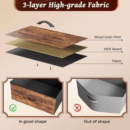 63-Inch Rustic Brown Dresser and TV Stand, Suitable for 55 to 70 Inch TVs, Featuring 6 Fabric Drawer Storage for Bedroom and Entryway Organization