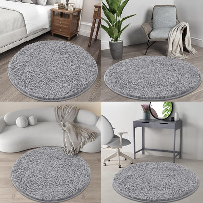 30-Inch round Bathroom Rugs, Extra Soft and Absorbent Chenille Bath Rugs, Quick Dry Machine Washable Bath Mats for Bathroom Floor, Tub and Shower, Home Decor Accessories, Grey