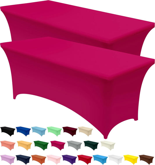 Spandex Tablecloth 2 Pack [6FT, Fuchsia] Tight, Fitted, Washable and Wrinkle Resistant Stretch Table Cloth Rectangle Cover for Trade Show, Weddings & Parties [72Lx30Wx30H Inch]