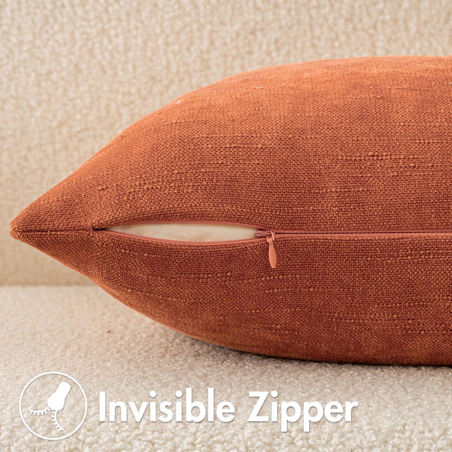 Pack of 2 Fall Decorative Throw Pillow Covers Soft Chenille Throw Pillows Solid Textured Cushion Covers Home Decor for Couch Sofa Bedroom Living Room 18X18 Inch, Burnt Orange