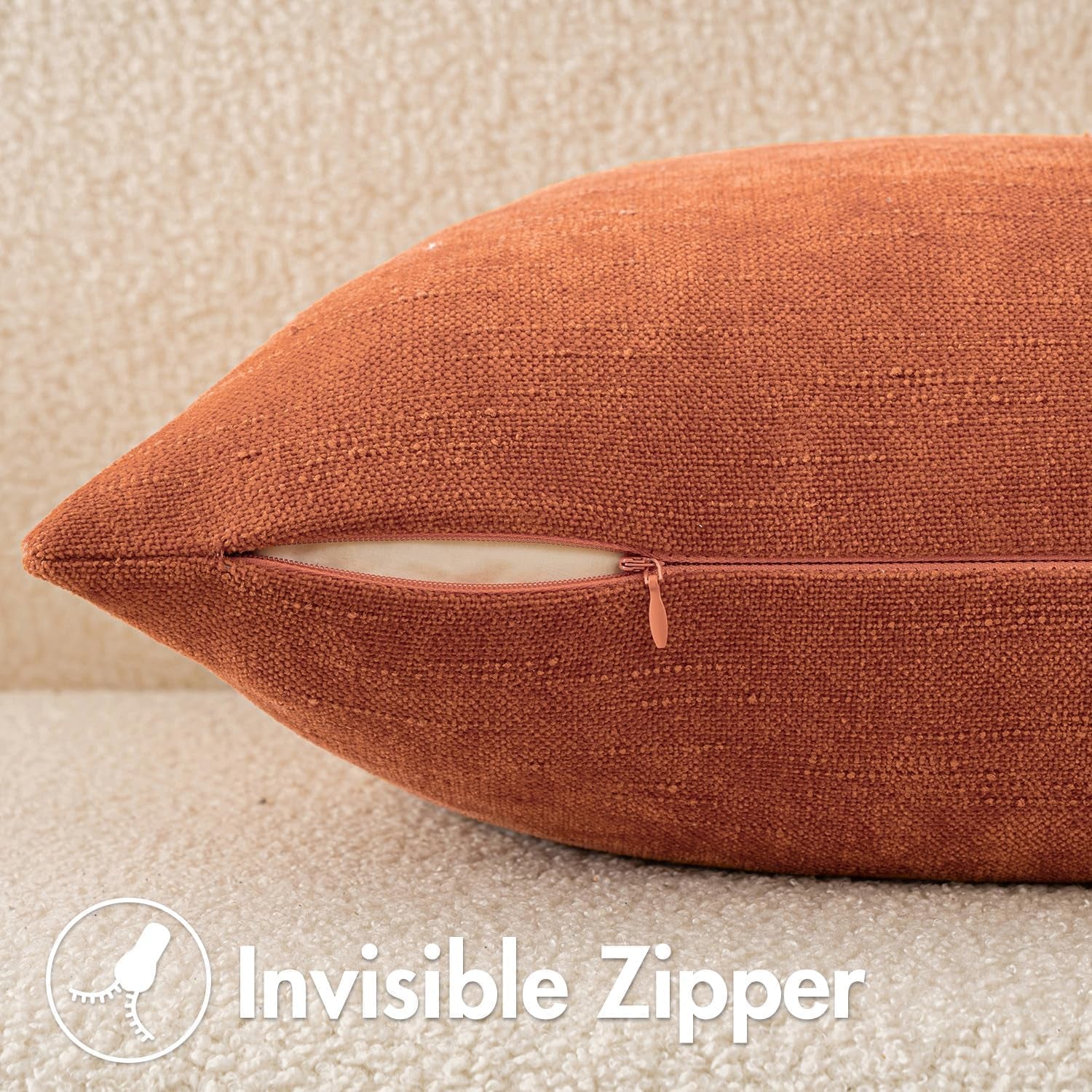 Pack of 2 Fall Decorative Throw Pillow Covers Soft Chenille Throw Pillows Solid Textured Cushion Covers Home Decor for Couch Sofa Bedroom Living Room 18X18 Inch, Burnt Orange