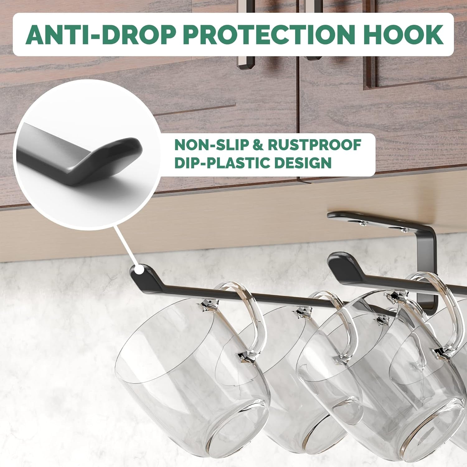 Coffee Mug Holder under Cabinet 3 Pack, Metal Sturdy Mug Rack under Shelf Organizer, Display Hanging Cup Storage Hooks for Bar Kitchen Utensils/Wine Glasses/Tea Cup, Black