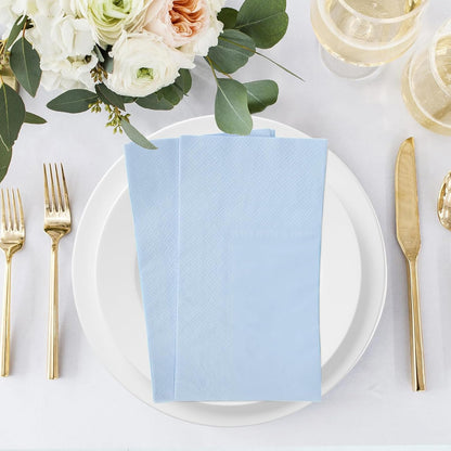 50 Pcs 3-Ply Blue Scalloped Cocktail Napkins Guest Bathroom Napkins Thick Paper Napkins Disposable Party Napkins Beverage Napkins for Birthday, Wedding,Anniversary Party, Baby Shower 13 X 15.7 Inches