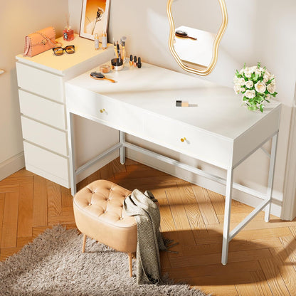 Modern 47-Inch Vanity Desk with Drawers - Versatile Computer and Makeup Dressing Table for Bedroom in White