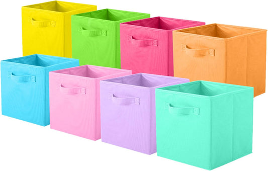 Storage Bins, Foldable Fabric Storage Cubes and Cloth Storage Organizer Drawer for Closet and Toys Storage, 8 Pack (8 Colors)
