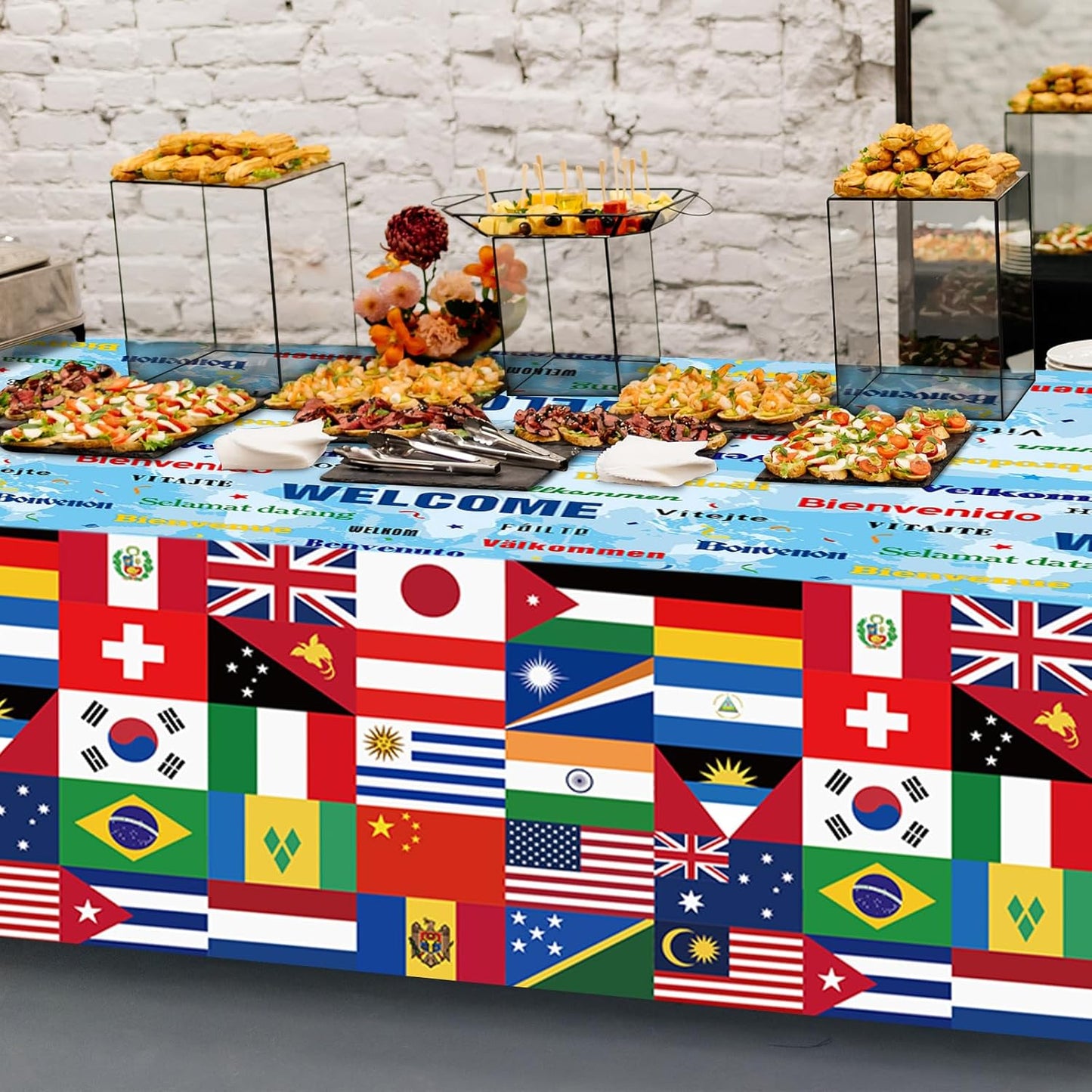 3 Pack International Flag Tablecloths Disposable World Flag Table Cover Rectangle Plastic Table Cloth for Soccer Sports Events Beer Party Celebration Olympics Party Decorations,108 X 54 Inch