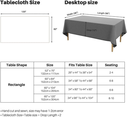 Textured Linen Table Cloth for Rectangle Table - Grey Tablecloths Rectangular Waterproof Wrinkle Free Wipeable Dining Table Cover for Spring Wedding Birthday Kitchen Decor, 52 X 70 Inch