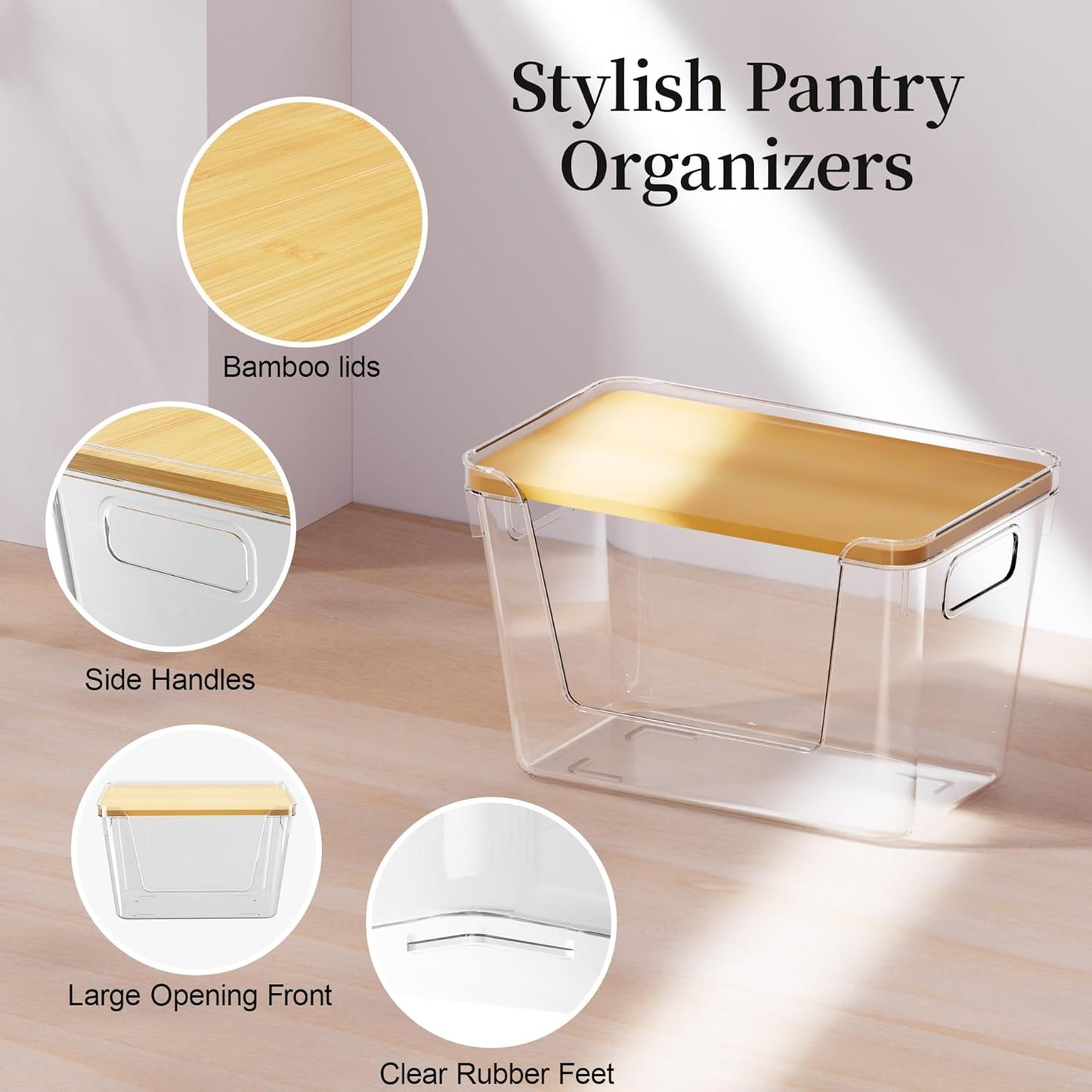 2 Pack Trash Bag Dispenser with Bamboo Lid,Clear Plastic Garbage Bag Organizer for 4-33 Gal Bags,Space-Saving under Sink Organizer for Kitchen, Laundry, Pantry