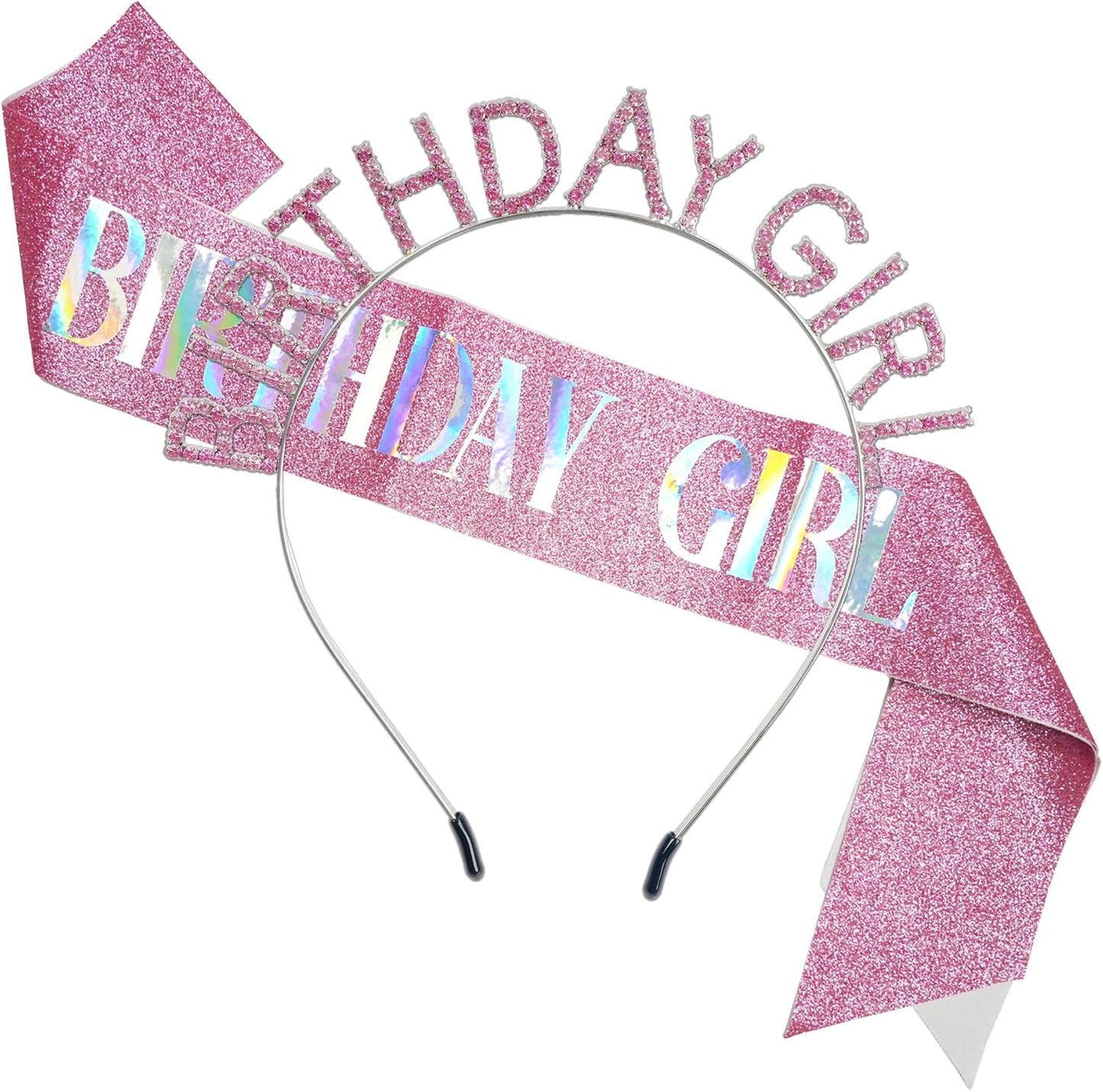 Birthday Girl Tiara and Sash Crown Headband (Pink)