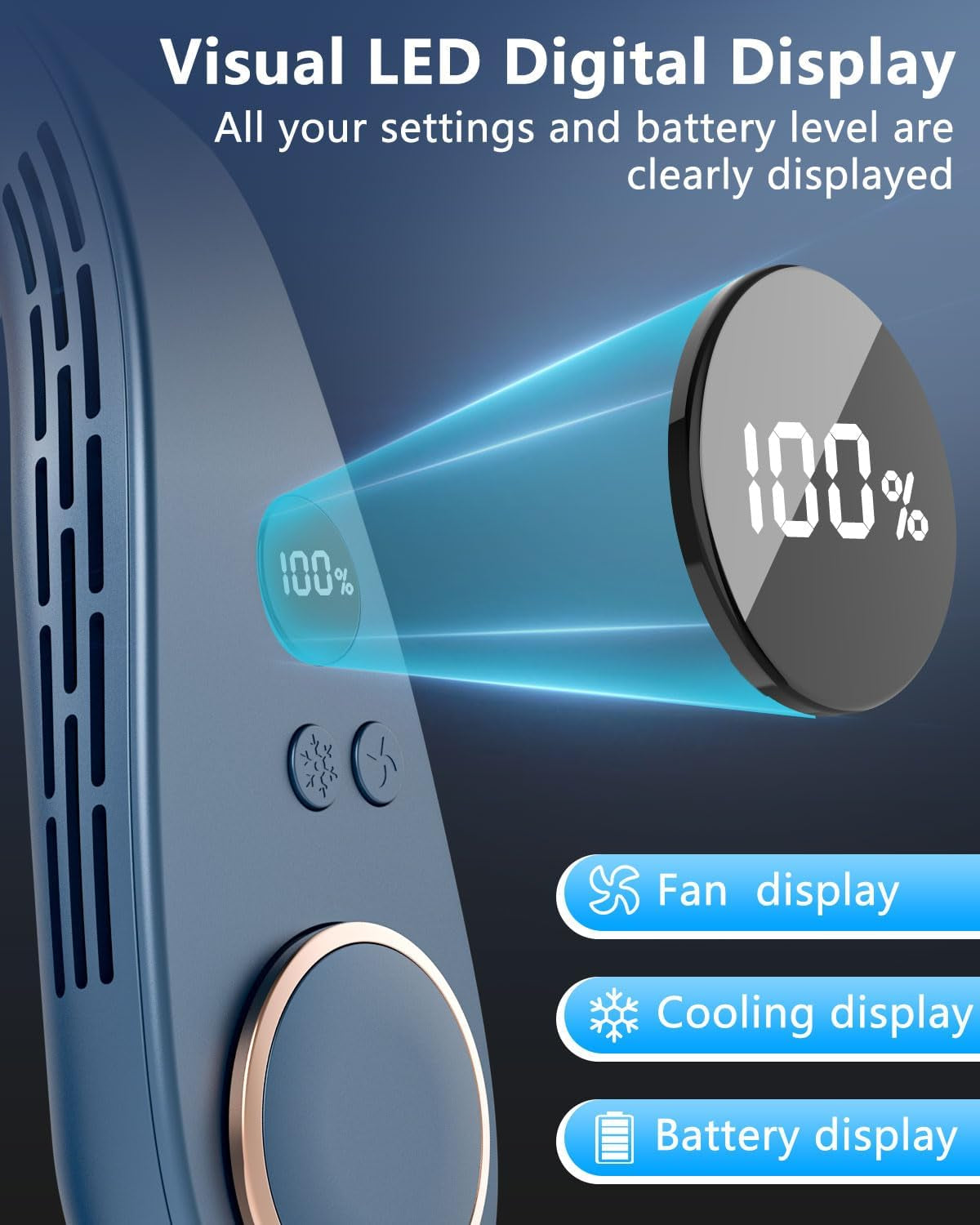 Neck Air Conditioner,Neck Fan Rechargeable Battery Operated Metal Cooling Plate AC Cooler,Personal Portable Neck Fans That Blow Cold Air,Usb Bladeless Quiet Head Wearable Hangs around Neck Device Blue