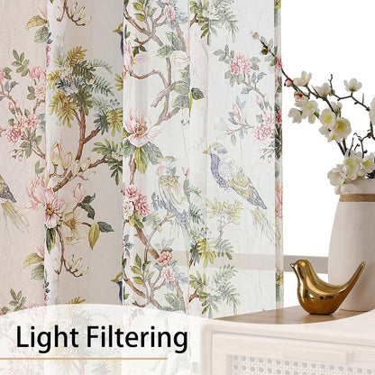 Crushed Sheer Curtains Tiers 36 Inch Length 2 Panels, Printed Design Small Half Curtains Kitchen Tiers Bathroom Cafe Bedroom Living Room, Light Filtering Curtain, Each 42"X36"