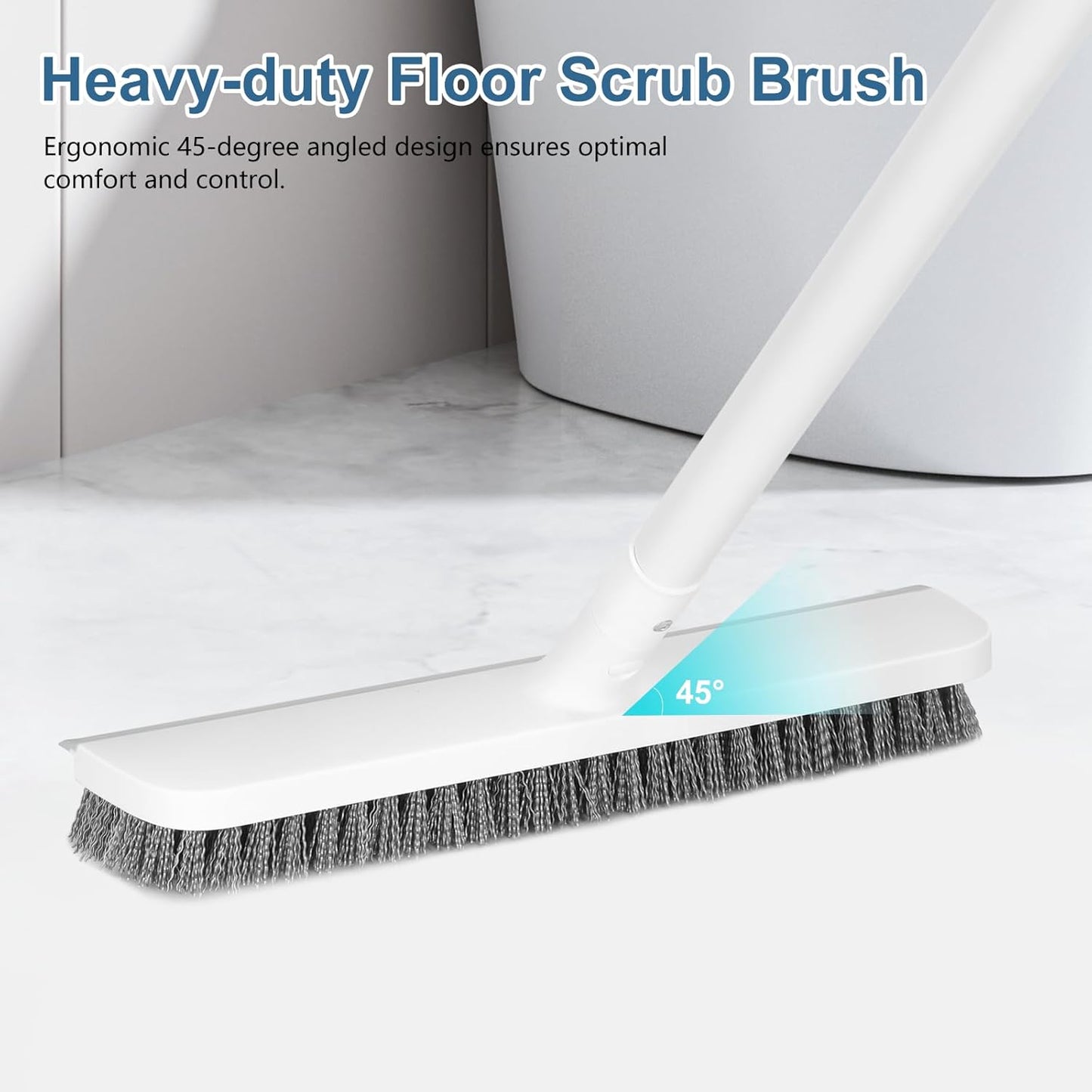 Floor Scrub Brush with 48-Inch Long Adjustable Handle 2 in 1 Scrape Brush Stiff Bristle Floor Scrubber for Cleaning Shower Bathroom Garage Kitchen Wall Deck Tub Tile