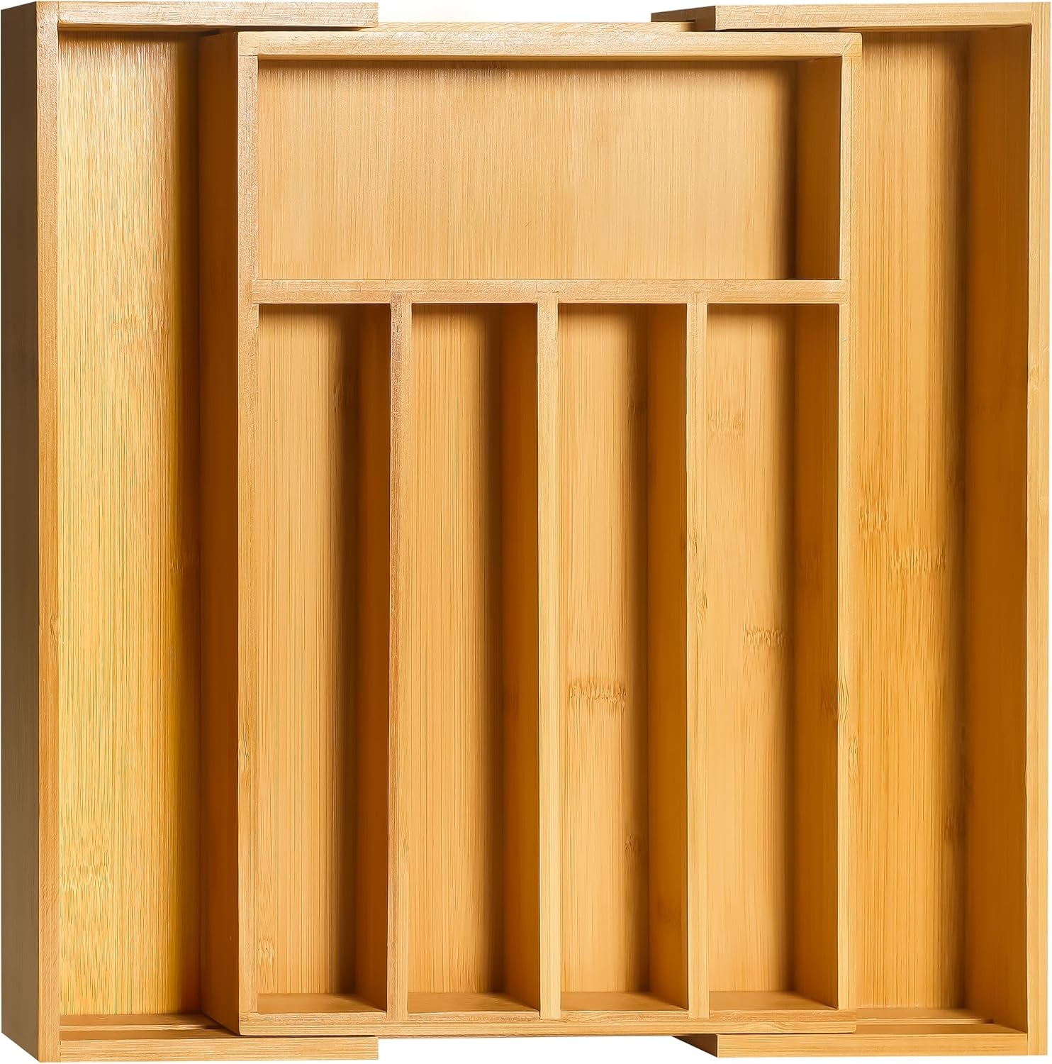 Expandable Bamboo Utensil Drawer Organizer, Silverware Organizer for Cutlery, Flatware Holder (5-7 Slots, Natural) - Pack of 1