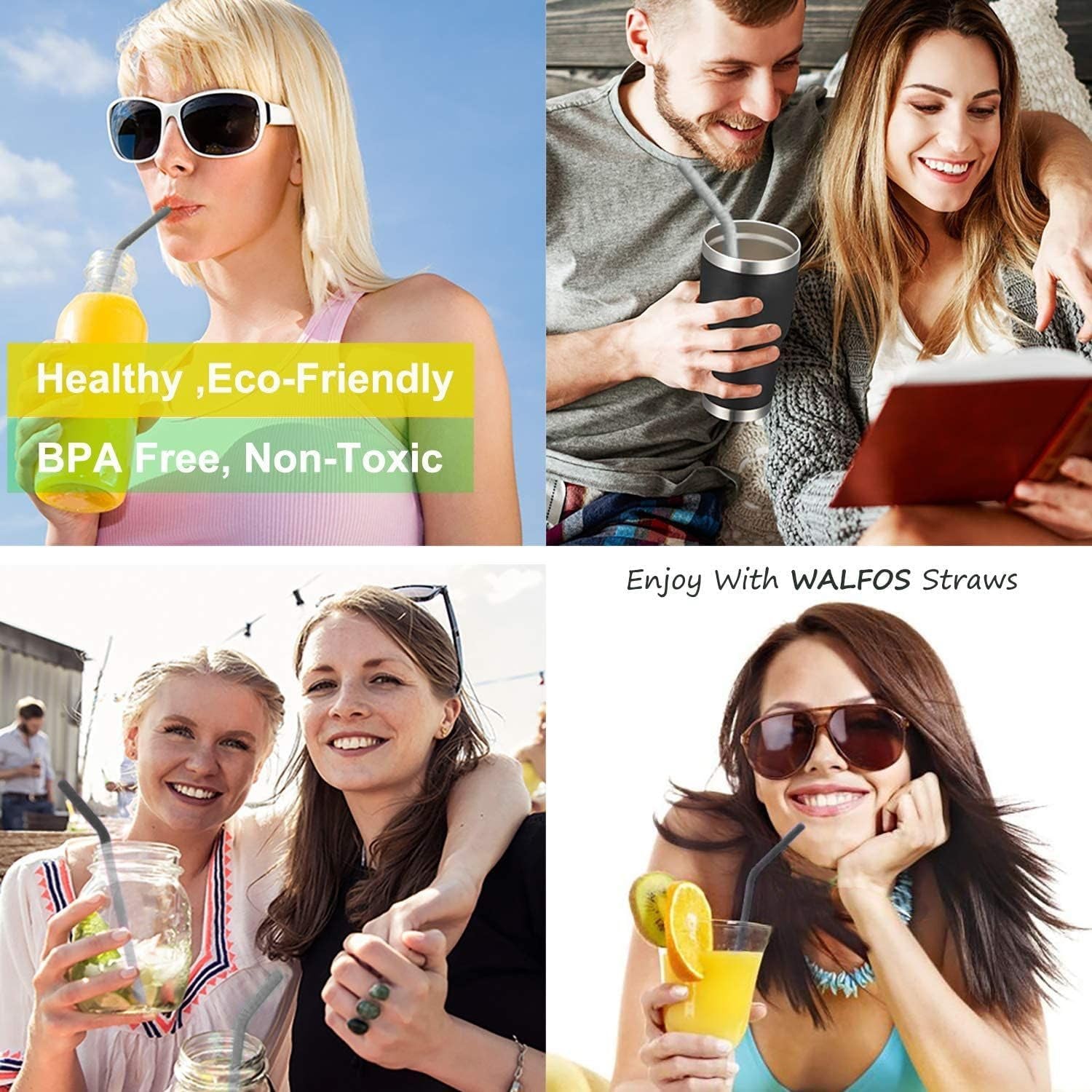Reusable Silicone Straws -10.5 Inch Flexible Drinking Bendy Straws for Smoothies 20 & 30 Oz Tumblers, BPA Free (6 Pcs + 1 Cleaning Brushes ）