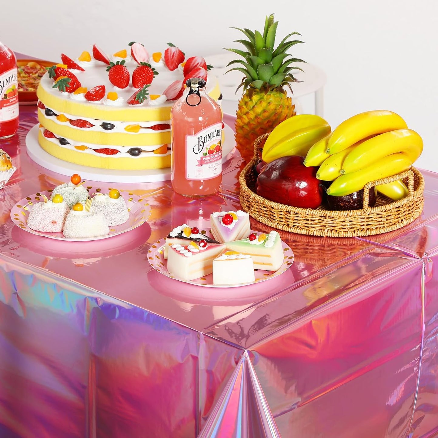1 Pack Iridescent Pink Plastic Tablecloths,  Shiny Disposable Laser Rectangle Table Covers, Holographic Foil Tablecloth Iridescent Party Decorations for Birthday Wedding Christmas, 54X108Inch