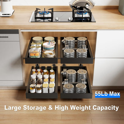 1 Pack Pull Out Cabinet Organizer, 21.8" Deep Slide Out Drawer for Cabinets Adhesive Pull Out Drawers Heavy Duty Pull Out Shelves for Kitchen, Cupboard, Pantry, Bathroom-Black