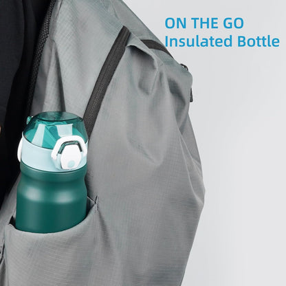 Insulated Water Bottle with Straw and Carry Loop,18 Oz Stainless Steel Double Wall Vaccum Metal Water Flask with Leak-Proof Lid,Dark Green