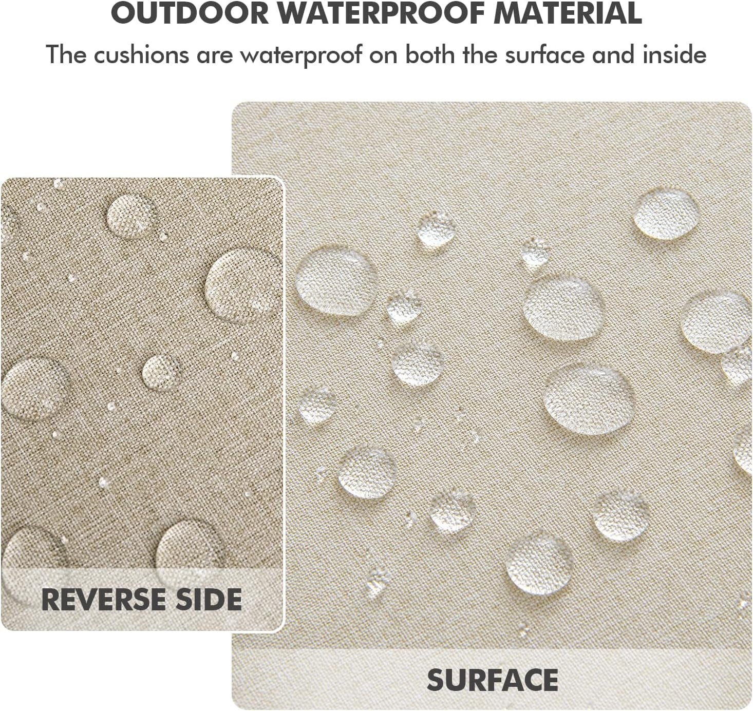 Outdoor Chair Cushions Set of 2, 19 x 19 x 3 Inch Waterproof Seat Cushions for Patio Furniture, Beige with Ties