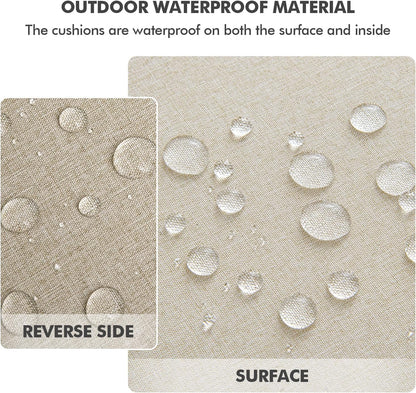 Outdoor Chair Cushions Set of 2, 19 x 19 x 3 Inch Waterproof Seat Cushions for Patio Furniture, Beige with Ties