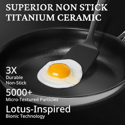 Non Stick Frying Pans without Lid, 8" Titanium Ceramic Pan Nonstick Stainless Steel Skillet, PFAS PFOA & PTFE Free, Quick-Cool Handle, Dishwasher & Oven Safe, Compatible with All Cooktops