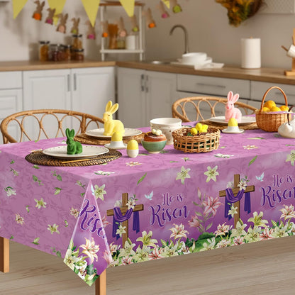 3 Pack He Is Risen Easter Tablecloth Party Decorations, Spring Lily Floral Easter Plastic Tablecloth Rectangle for Holiday Spring Farmhouse Kitchen Dining Table Decorations Indoor Outdoor, 54X108 Inch