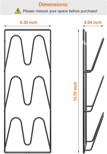 2 Pack Pot Lid Organizer Rack, 6-Tier Pot Lids Holder for Cabinet Door/Wall, No Drilling Adhesive Wall/Door Mounted Rustproof Pot and Pan Cover for Kitchen Storage, Classic Black