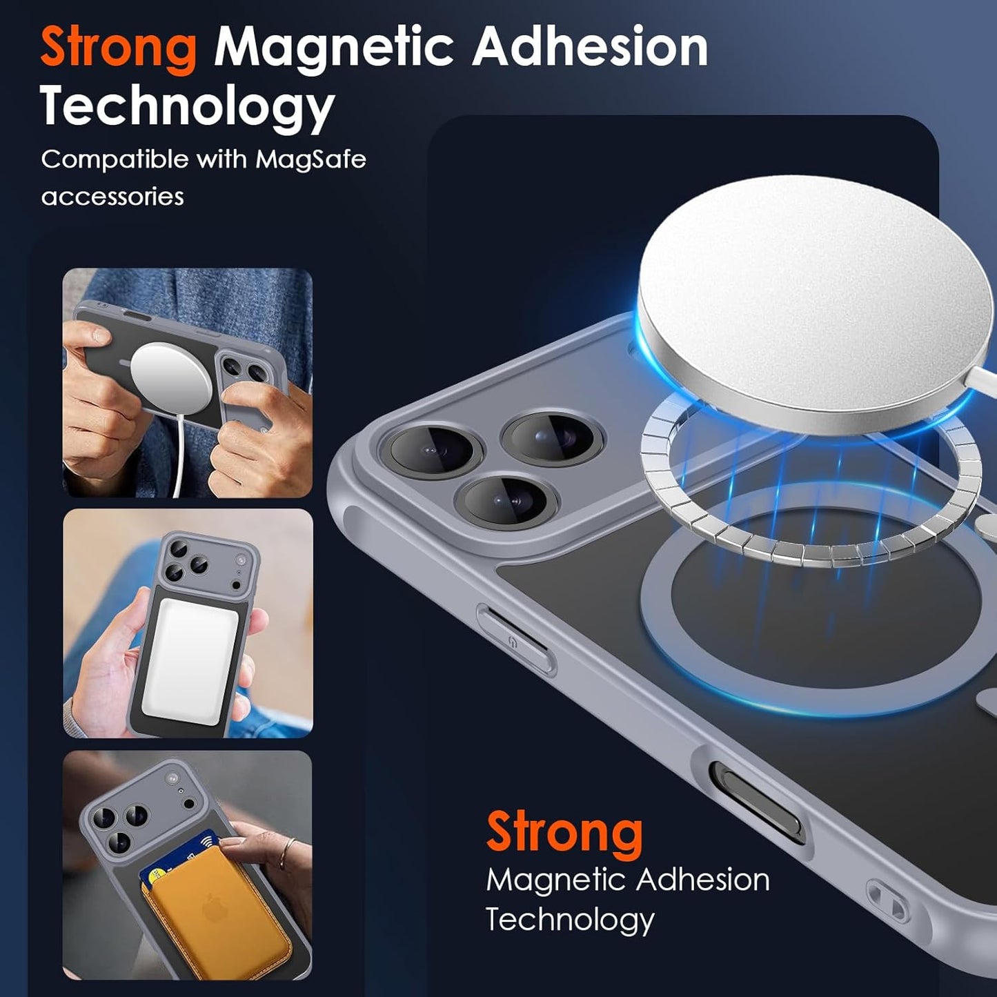 Magnetic Case for Iphone 17 Pro 6.3'' [Compatible with Magsafe] [15 FT Military Grade Protection] Magnetic Charger Case Bumper For, Frosted Translucent Back for Iphone17 Pro- Gray