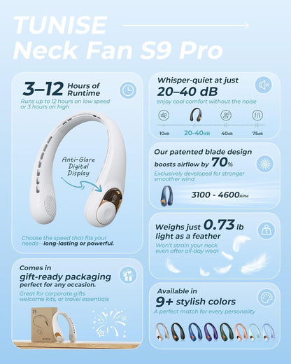 Neck Fan, Personal Fan with LED Display, USB-C Rechargeable, 4000Mah-Battery, 3-Speed Adjustment & Whisper-Quiet Operation, Perfect for Home, Travel, Sports