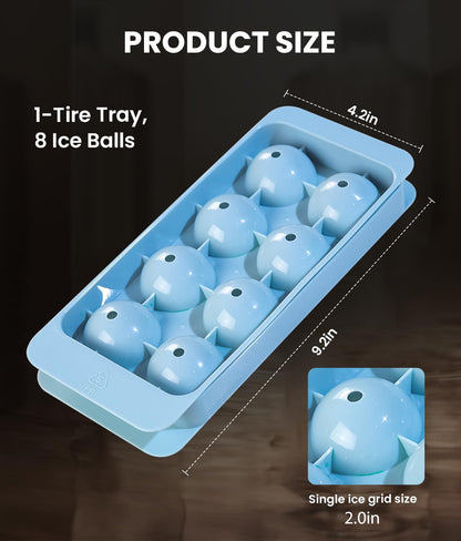 Large Ice Cube Molds– Big round Ice Cube Tray for Freezer,Bpa-Free Food-Grade Whiskey Ice Mold,Stackable Ice Ball Maker,Circle Ice Cube Tray for Cocktails,Whiskey and Chilling Drinks(8 Balls/2.0 In)