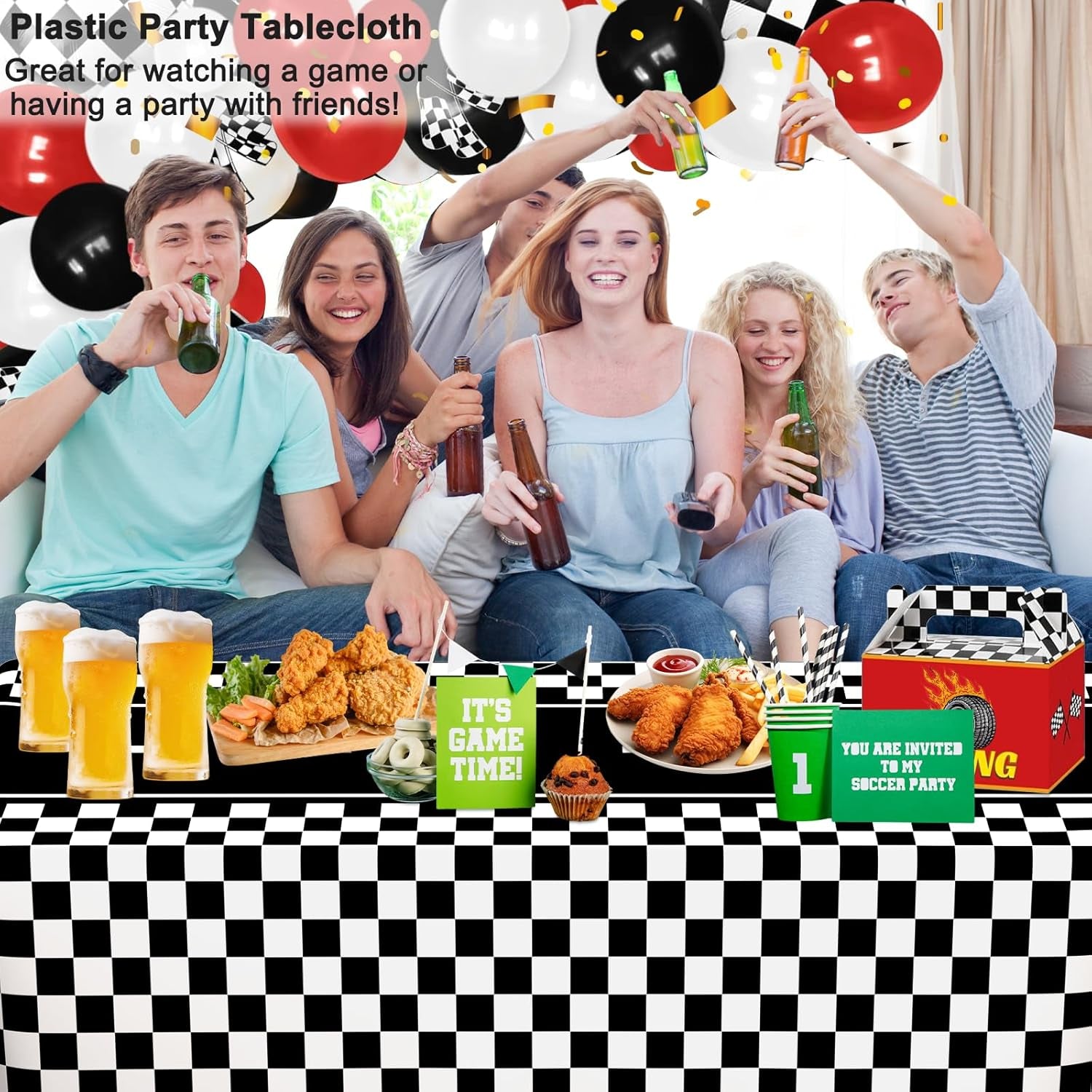 2 Pack Race Car Table Cloth Black and White Gingham Tablecloths Disposable Plastic Buffalo Check Tablecloth Checkered Flag Covers for Birthday, Outdoor Picnic, Birthday, Camping 54 × 108 Inch